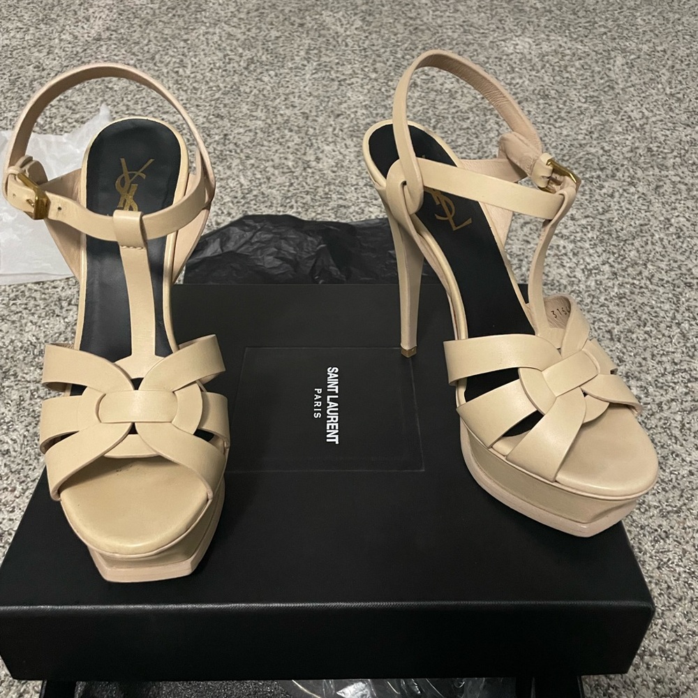 Saint Laurent Tribute 105 Leather Platform Sandal size 37.5